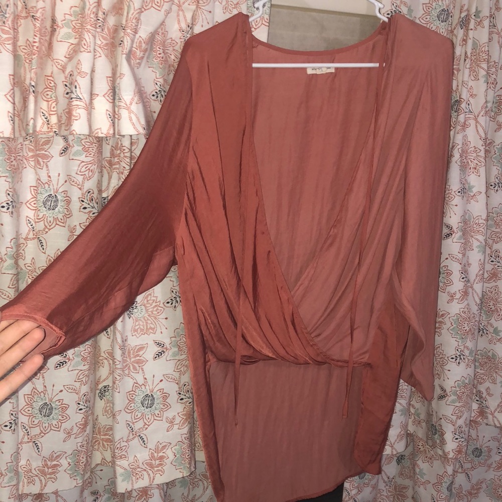 Deep red open blouse